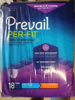 Prevail Per-Fit Women's Adult Underwear Quick Wick Sz  Lg Case 4 pk 72 ct. 