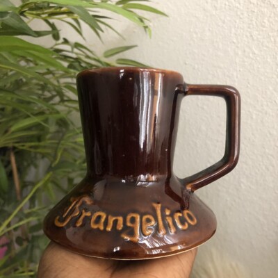 Vintage Frangelico Ceramic Mug Wide Bottom 70s Brown Unique Flared Base 4  Tall