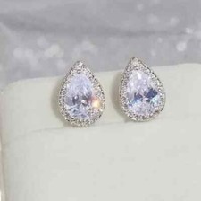 4Ct Lab Created Diamond Push Back Halo Stud Earrings 18K White Gold Finish