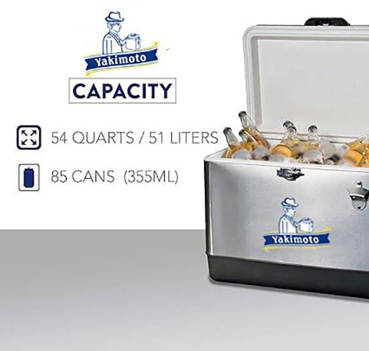 Yakimoto Ice Chest,Silver Cooler,with Bottle Opener,51L 54Qt,for Camping,RV, BBQ