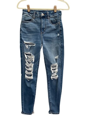 American Eagle 2 Short curvy high rise jegging jeans distressed Ripped #4461