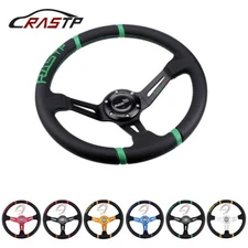 Green RASTP Deep Dish Drifting Sport Steering Wheel PVC Surface Racing 14inch