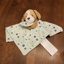 Little Miracles Baby Lovey Security Blanket Blue Tan Puppy Dog Bone Paw Prints