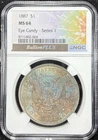 1887 NGC MS64 Morgan Silver $1 - Eye Candy Series 1 - Rainbow Toned