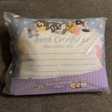 Vintage Looney Tunes Baby Birth Certificate Pillow 90's NIP
