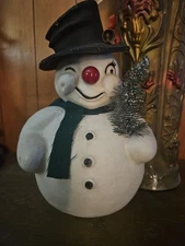Vintage Sammy Snowman Harry & David Paper Mache Pulp Christmas Candy Container