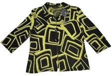 NWT Ming Wang PS Knit Jacket P5815A00VM Black Lime Geometric Button Front