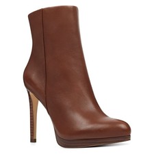 NINE WEST - QUANETTE, Brown REAL leather 4.25" heel platform ankle boots, SZ 9
