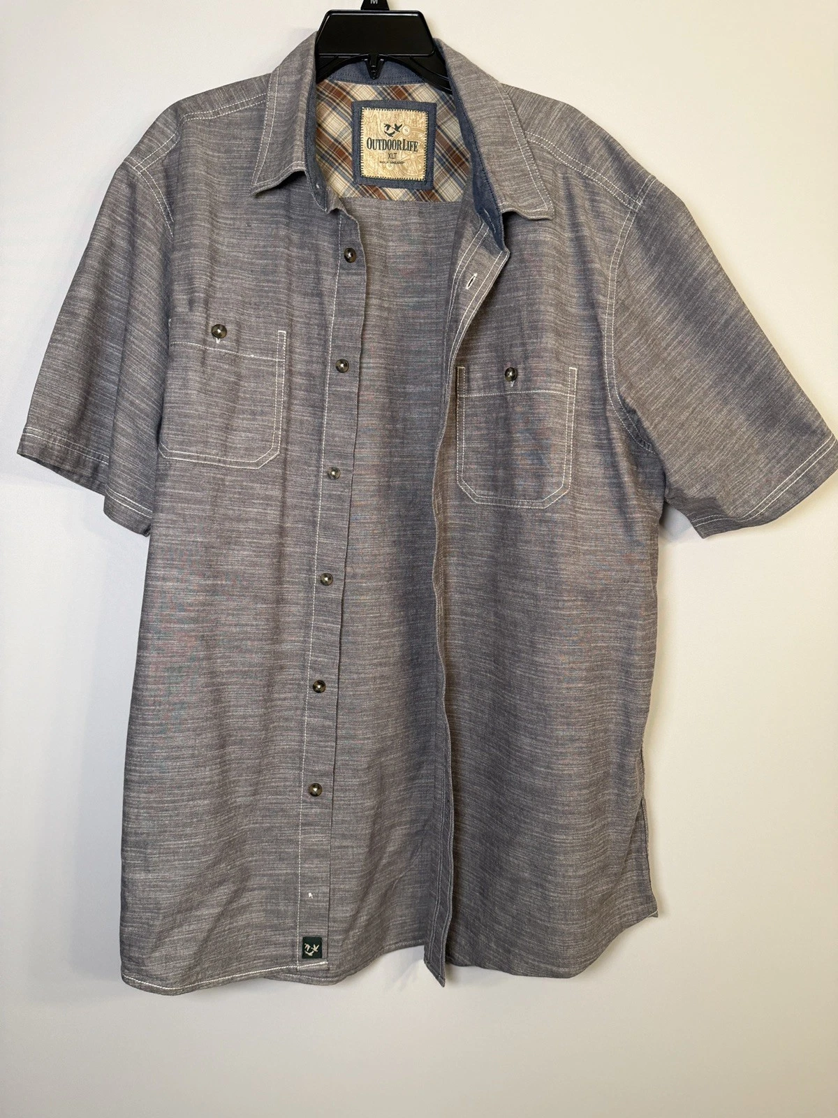 Outdoor Life Button Shirt XLT Gray Textured Short Sleeve Outdoor Casual