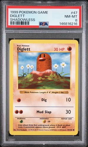 1999 POKEMON BASE SET SHADOWLESS #47 DIGLETT PSA 8