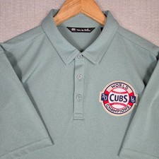 TRAVIS MATHEW x CUBS WORLD SERIES Mens XL Polo Shirt Green Wicking Short Sleeve