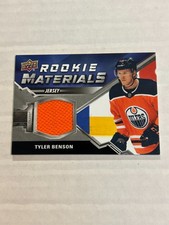 2020-21 UPPER DECK SERIES 2 TYLER BENSON ROOKIE MATERIALS JERSEY OILERS G4