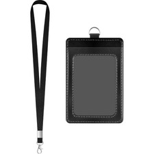 PU Leather ID Badge Holder with Clear Window and Credit Card Slot for Office
