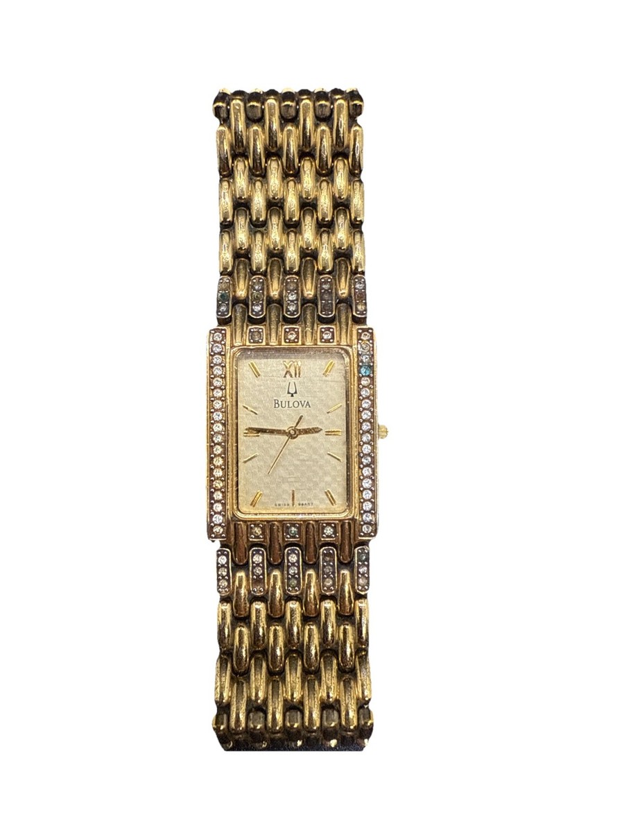 Bulova Swarovski Crystal Gold Tone Watch Men's 98A57 | eBay
