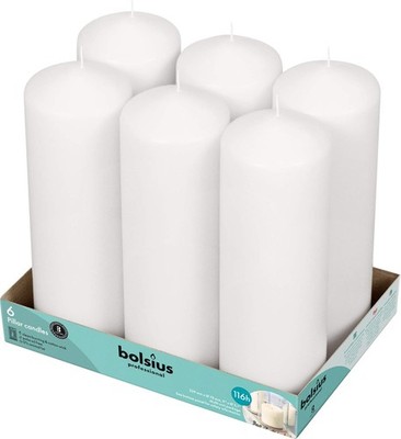 BOLSIUS 6 White Pillar Candles 3x9in Unscented
