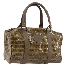 FENDI Zucchino Canvas Boston Bag Enamel Brown Auth ep11985