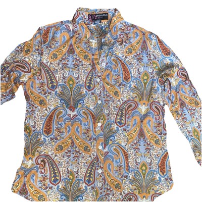 Peck & Peck Bold Paisley Multi Color Button Up Long Sleeve Blouse Women s Size 8