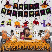 Halloween Deko Set Kinderparty Girlande Luftballon Tischdecke Spinnennetz