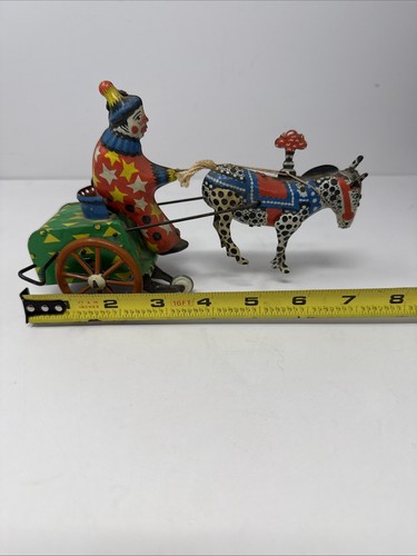 Vintage Russian USSR Tin Windup Clown & Donkey/Horse Cart - Picture 6 of 7