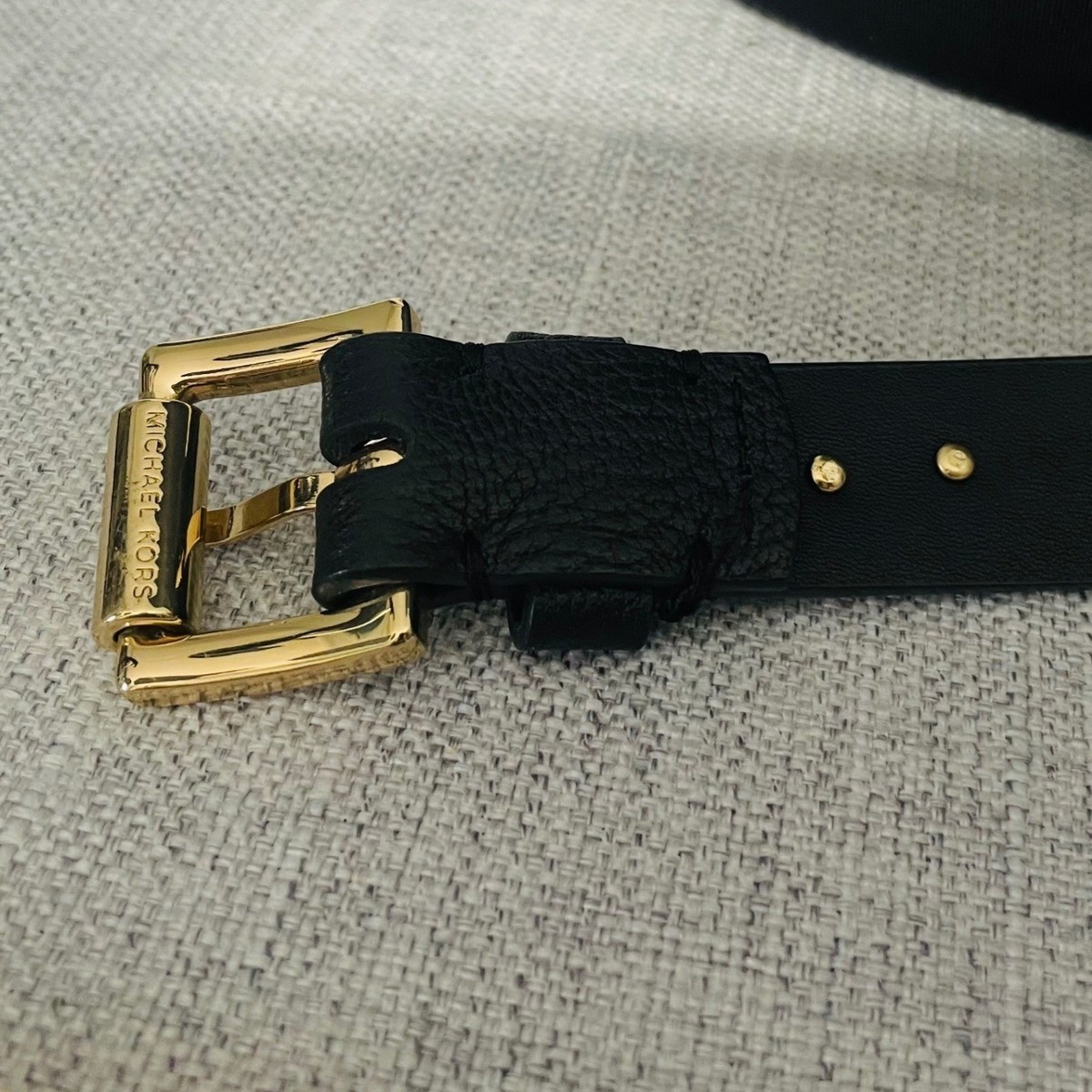 Michael Kors Black Leather Gold Studded Belt Small MK Logo  display picture 1