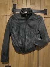 Ladies Leather Distressed Bomber Jacket. Size Small. Muubaa London.