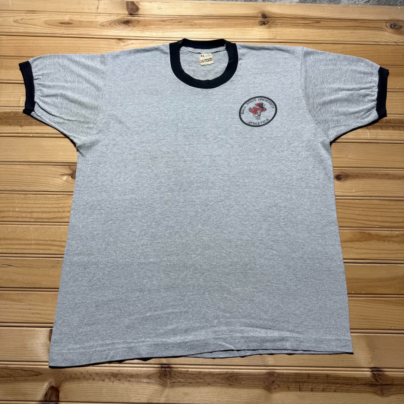 Vintage 80s Ball State University College Athletic Sports Ringer T-Shirt USA XL