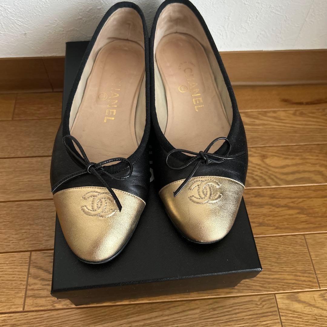 Chanel Flats Shoes Black X Gold With Coco Mark Size 37 US About7 For Women thumbnail 9