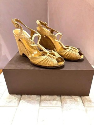 Seltene Louis Vuitton Beige Leder Open Toe Keilabsatz Sandalen Größe 36,5
