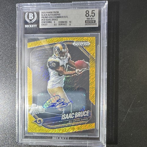Panini 2025 Prizm Black Isaac Bruce Gold Shimmer FOTL Auto #139 1/10 BGS 8.5/10