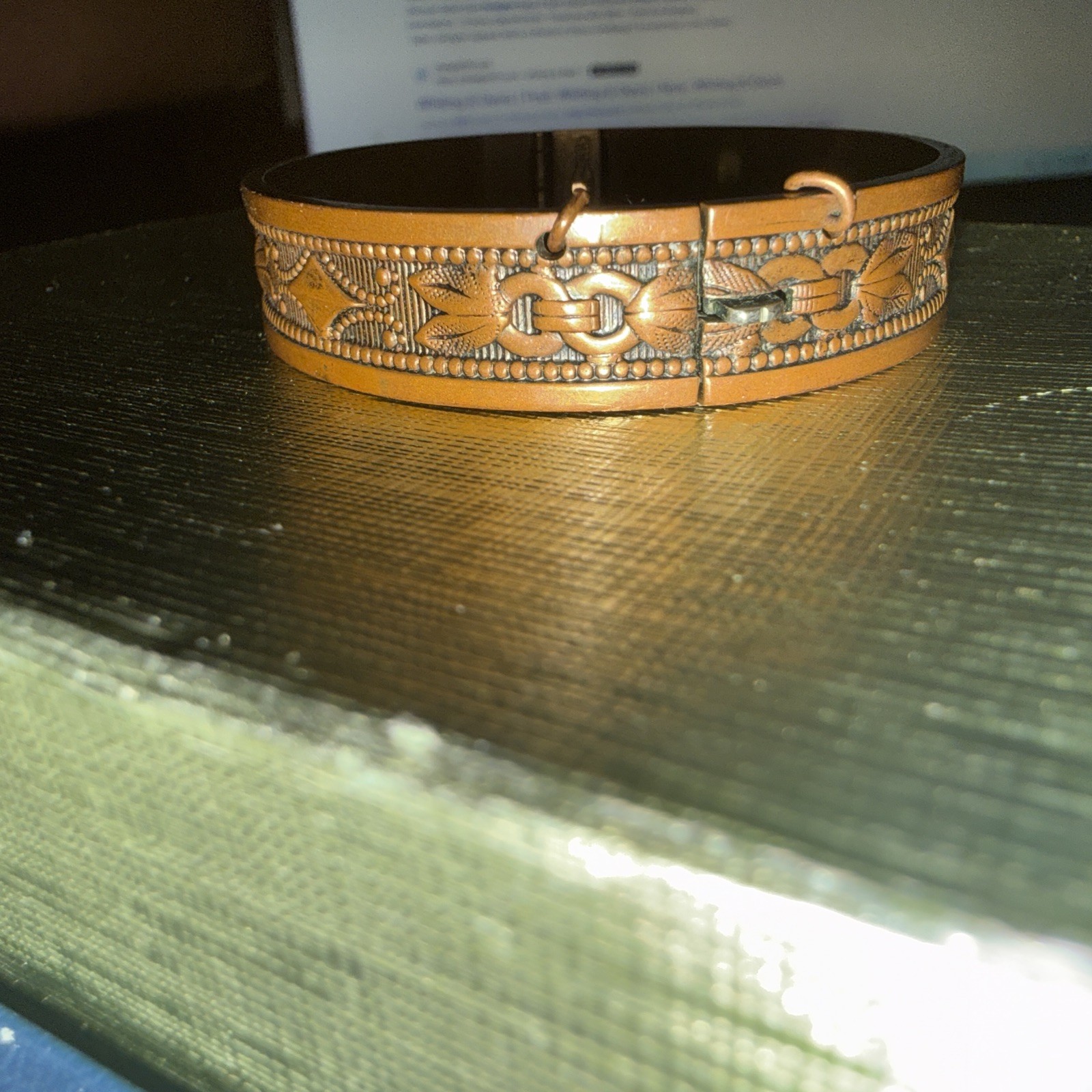 Whiting & Davis signed Solid Copper Embossed Bang… - image 2