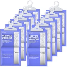 10 Pack Moisture Absorber Hanging Bags, Fragrance Free Humidity Packs, Hanging