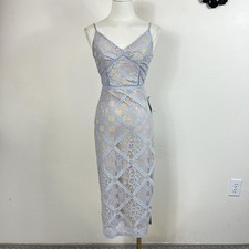 NSR Dress Womens XS Lavender Lace Bodycon Midi Corset Lace Up Cocktail Party