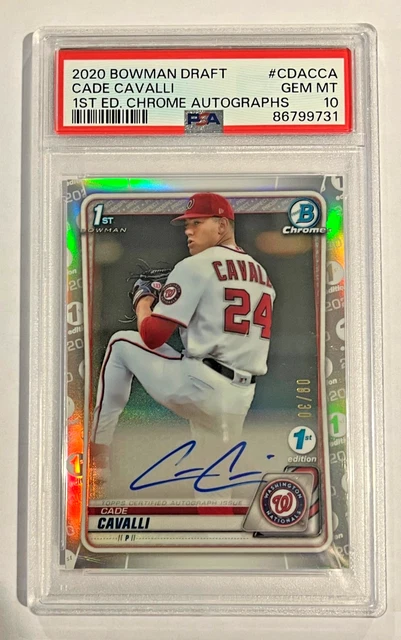 2020 Bowman Draft Chrome CADE CAVALLI Auto Refractor /30 RC 1st Edition PSA 10