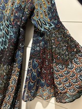 MSK Paisley Feather Multicolor Dress Angelic Bell Sleeves Knee Length Sz 14/16