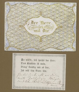Christening letter godfather letter dated 1855 (mügel) embossed print