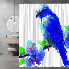 Blue Bird and Floral Shower Curtain Printed Design