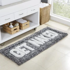 VCNY Home Get Naked Typography Charcoal Polyester Bath Rug, 24" x 60"