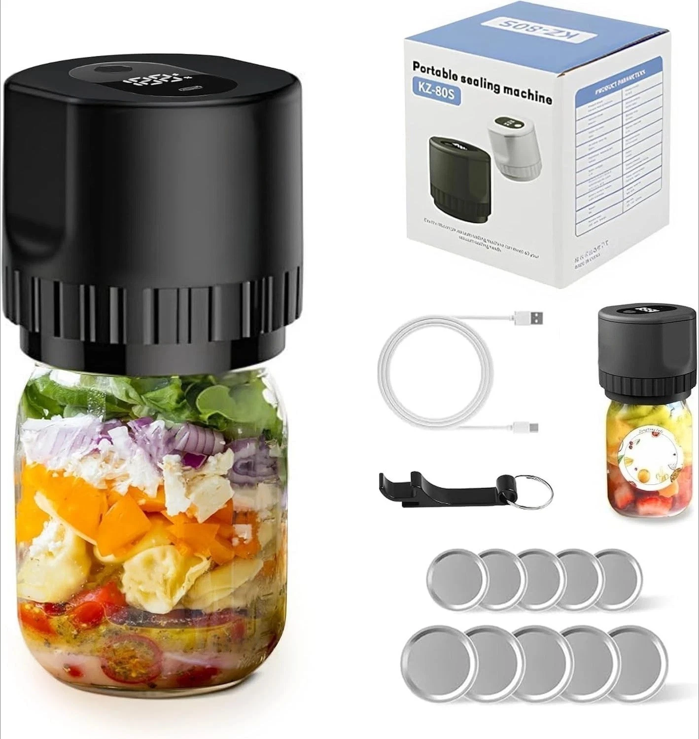 Mason Jar Vacuum Sealer 3 in 1 Electric Mason Jar Vacuum Sealer Kit (Black)