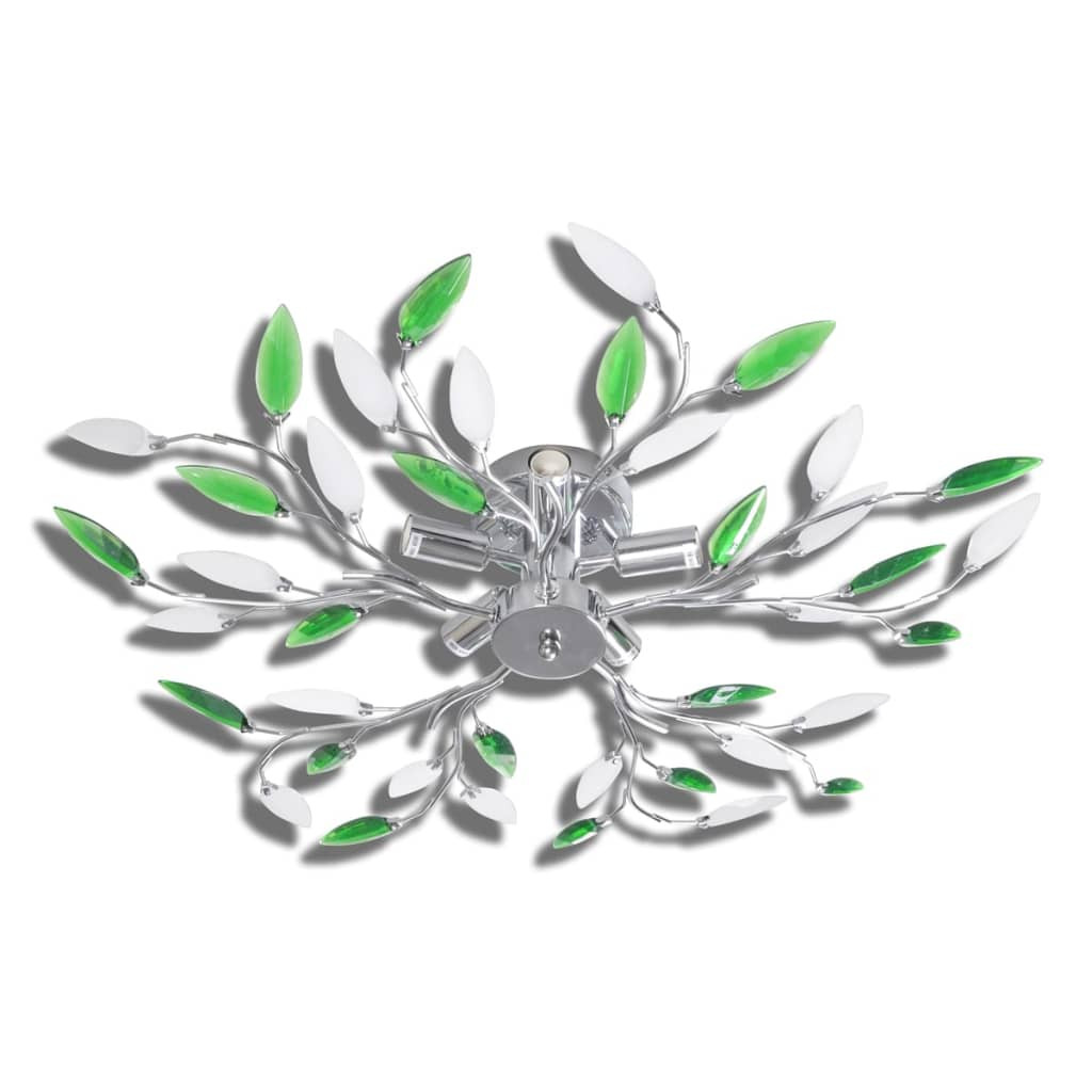 Lampada Soffitto Verde Bianco Cristallo Acrilico 5x E14 Luce Diffusa - 2