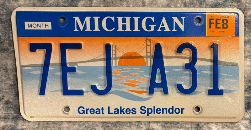 Michigan Great Lakes Splendor License Plate - February 2003 Tab -7EJ A31