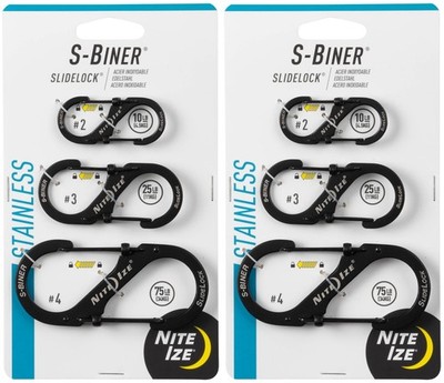 Nite Ize 3-Pack S-Biner SlideLock S.S. Carabiners #2 #3 #4 - Black (2-Pack)