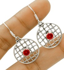 Natural Fire Garnet 925 Solid Genuine Sterling Silver Earrings 1 2/3