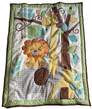 Baby Crib Quilt Jungle Animals Lion Giraffe Elephant Nursery Blanket 33x43
