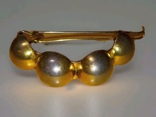 Vintage Gold Tone Metal Dome Ball Barrette Hair Clip 2.5" Retro Classic Clasp