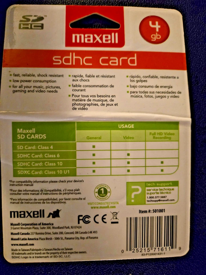 Memory Card- Data Card MAXELL SDHC  - 4GB    ITEM # 501001. -  RARE - Image 2 of 4