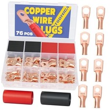 76PCS Copper Wire Lugs with Heat Shrink Tube 3:1 Kit AWG 6 4 2 Bare Copper