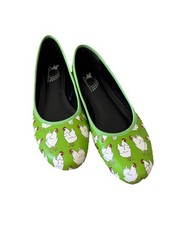 Rainbows And Fairies Green Chicken Printed Ballet Flats Women’s 8 Chickens