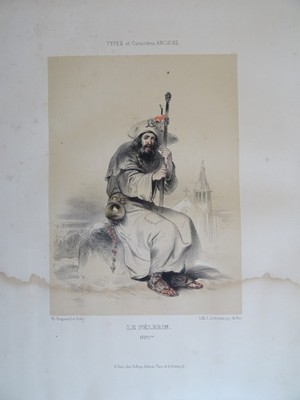 TH. FRAGONARD (1806-1876) LITHO FARBE 19. KOSTÜM MANN PILGER GOTT XVII.
