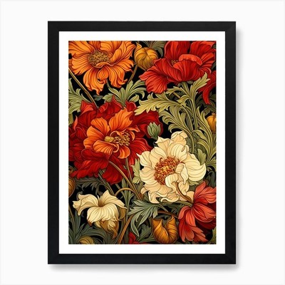 Rokoko Blumenmuster 1 Kunstdruck gerahmt Wandbild Poster Leinwanddruck Bild