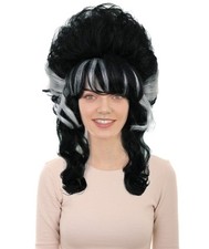 Frankenstein Beehive Wig for Women Halloween Updo Wig with White Streaks